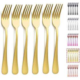 ReaNea Gold Dinner Fork 6 Pieces, Stainless Steel 8.17 " Fork Wedding Silverware Set - ReaNea