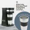 Single Serve Personal Coffee Maker with Stainless Steel Travel Mug - black