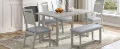 TOPMAX Farmhouse 6-Piece Wood Dining Table Set with 4 Upholstered Chairs and Bench, Gray - as Pic