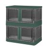 2Pcs 32L Foldable Storage Bins with Lid Collapsible Stackable Closet Organizer Containers with Front Door Lock 4Pcs Wheels - 32L - Green