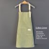 1pc Adjustable Kitchen Cooking Apron Cotton And Linen Machine Washable With 2 Pockets - Green