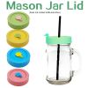 1pc Cute Universal Mason Jar Lids With Straw Hole; 70mm/2.76in Diameter Storage Wide Mouth Leak Proof; Kitchen Supplies - Pink