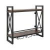 Industrial Wall Mounted Wine Rack with 3 Stem Glass Holders - Rustic Brown