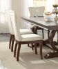 Modern Traditional 5pc Dining Set Table with Extension Leaf and 4 Upholstered Chairs Dark Cherry Finish Wooden Kitchen Dining Furniture - as Pic