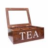 WILLART Wooden Rectangular Tea Storage Chest Box with 6 Compartments (Brown, Sheesham Wood) - Brown