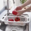 1pc Retractable Fruits And Vegetables Drain Basket; Extendable Over The Sink; Adjustable Strainer; Sink Washing Basket For Kitchen - White