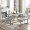 TOPMAX Farmhouse 6-Piece Wood Dining Table Set with 4 Upholstered Chairs and Bench, Gray - as Pic