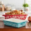 Sweet Romance Blossoms Red, Teal 2-Piece Rectangular Ceramic Baking Dish - Multicolor