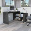 Axis Modern L-Shaped Computer Desk with Open & Closed Storage -Smokey Oak - as Pic