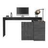 Axis Modern L-Shaped Computer Desk with Open & Closed Storage -Smokey Oak - as Pic