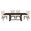 Modern Traditional 5pc Dining Set Table with Extension Leaf and 4 Upholstered Chairs Dark Cherry Finish Wooden Kitchen Dining Furniture - as Pic