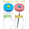 1pc Cute Universal Mason Jar Lids With Straw Hole; 70mm/2.76in Diameter Storage Wide Mouth Leak Proof; Kitchen Supplies - Blue