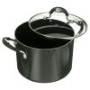 6 Quart Lock and Drain Charcoal Gray Pasta Pot - black