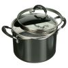 6 Quart Lock and Drain Charcoal Gray Pasta Pot - black