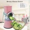 1pc; Rotary Cheese Grater; Kitchen Mandoline Vegetable Slicer With 3 Interchangeable Blades - Red